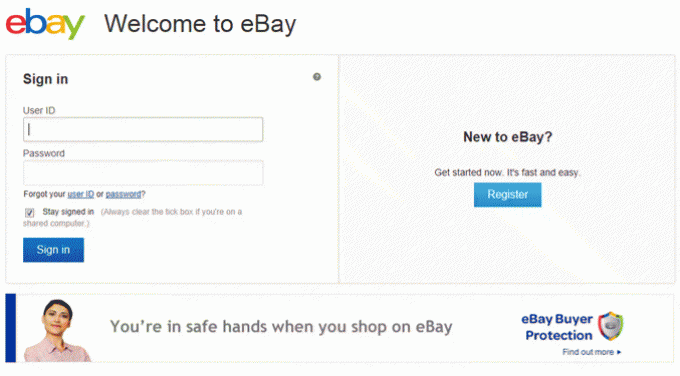 eBay sign in page