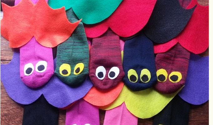 Odd socks made in to bat puppets