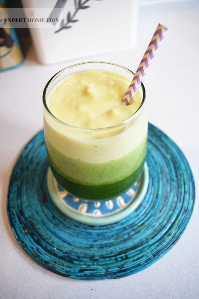 Close up avocado layered smoothie