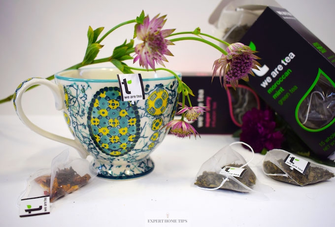 Tea bags on flowers