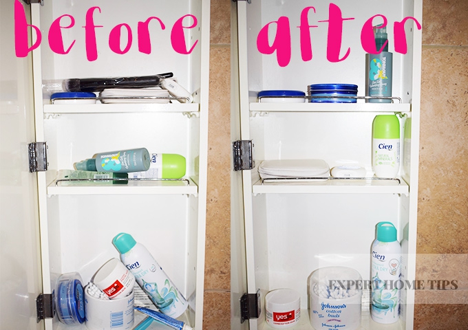 before and after bathroom decluttering