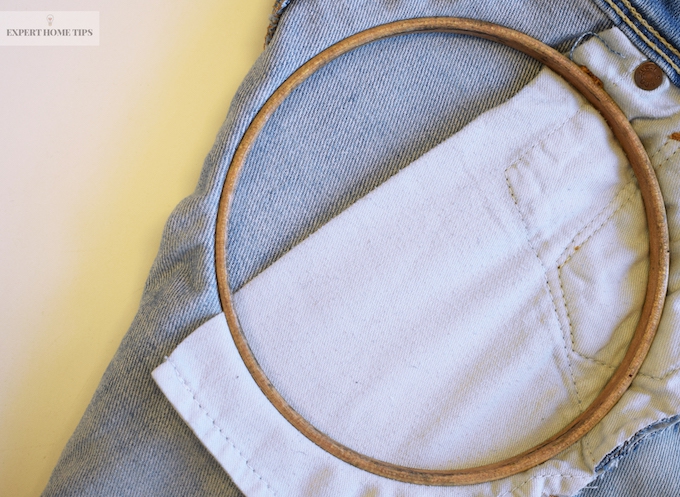 underside of denim in embroidery hoop