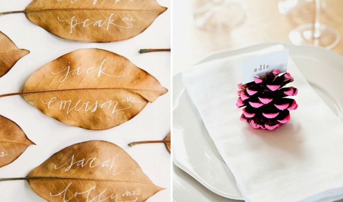 leaves & pine cones for cheap wedding decor