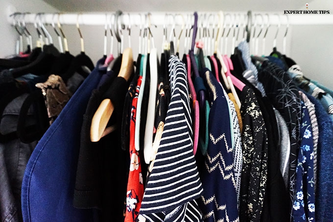 Clothes in a wardrobe