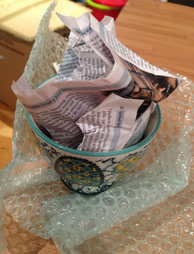 newspaper and bubble wrap