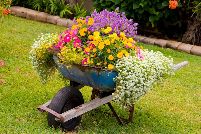 wheelbarrow planter garden decor