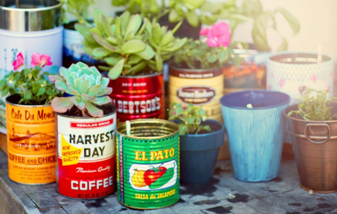 upcycled coffee tin planter