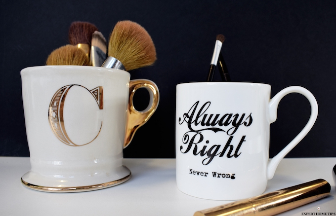 Organise makeup brushes in mugs