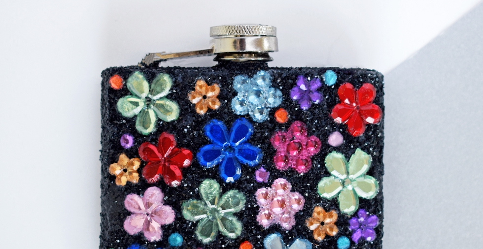 DIY Customised Hip Flask With Glitter & Gems