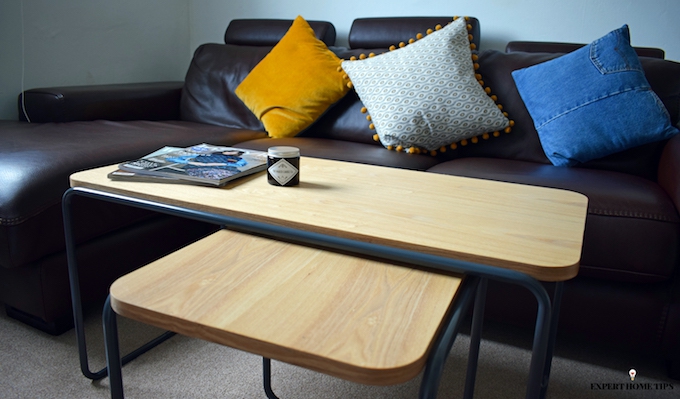 organised people tidy living room before bef