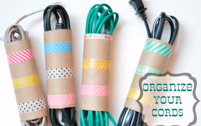 upcycle toilet rolls to keep wires tidy