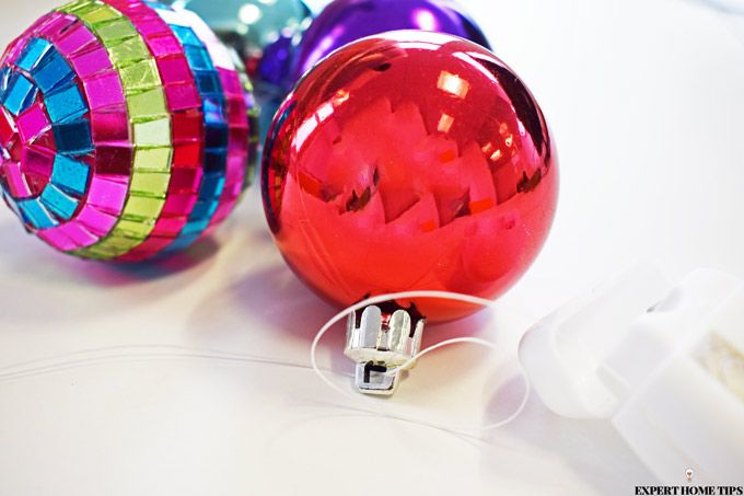 hang baubles with dental floss