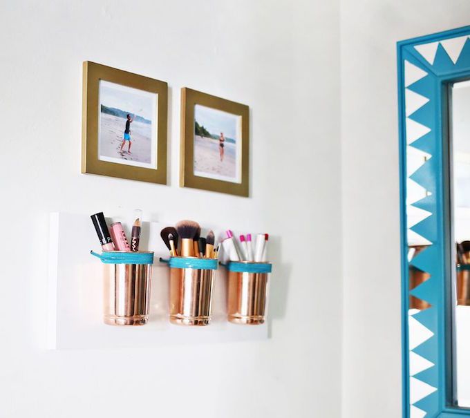 diy wall storage cups makeup