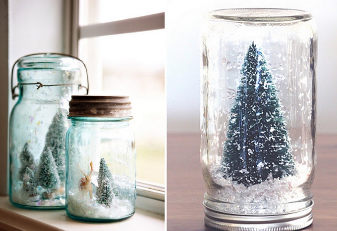 Homemade snow globes via Flat Broke Bride.