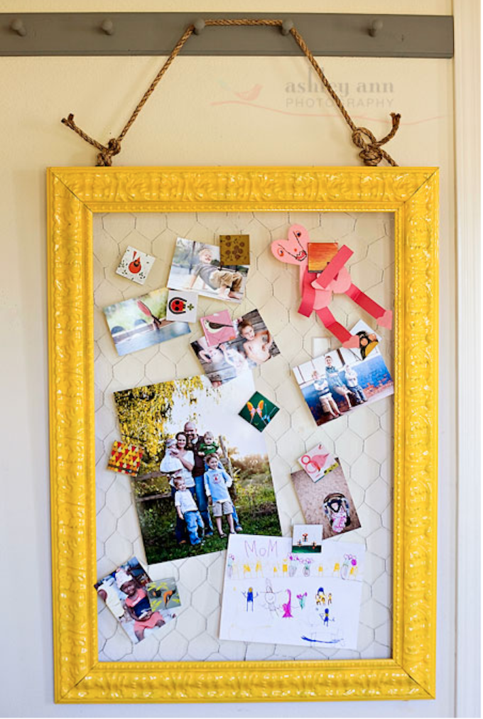 yellow notice board chicken wire DIY