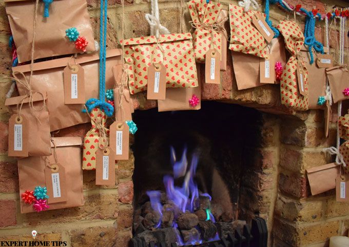 diy advent calendar over fireplace