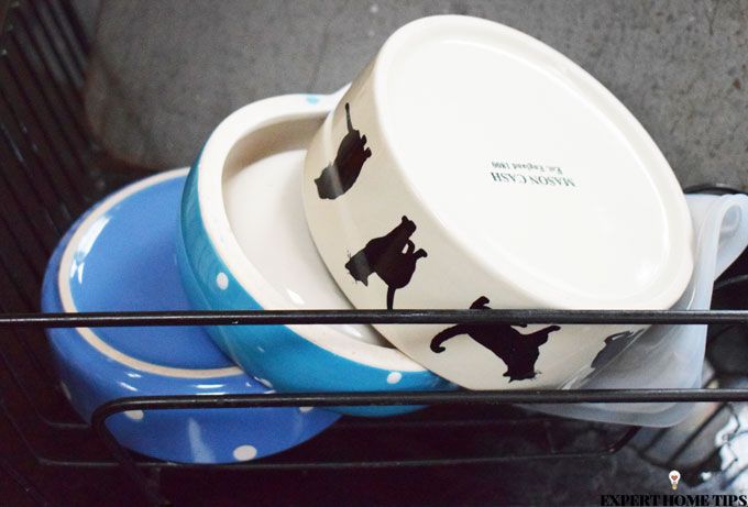 pet bowls draining board