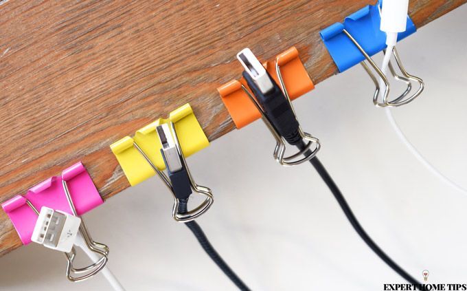 organise cables with bulldog clips