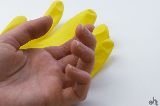 rubber glove and hand