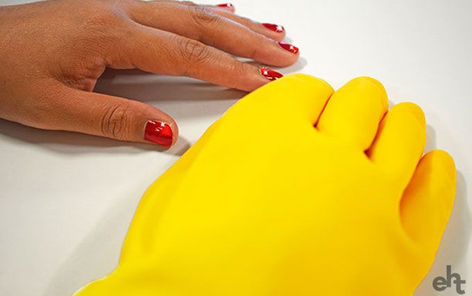 manicured hands and rubber gloves