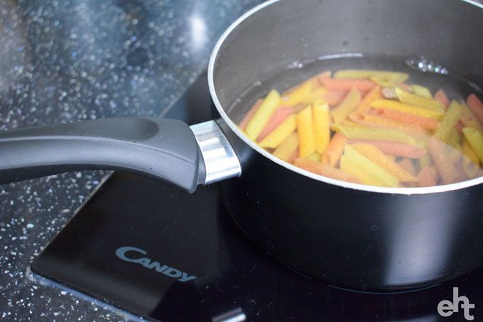 cooking pasta in a saucepan